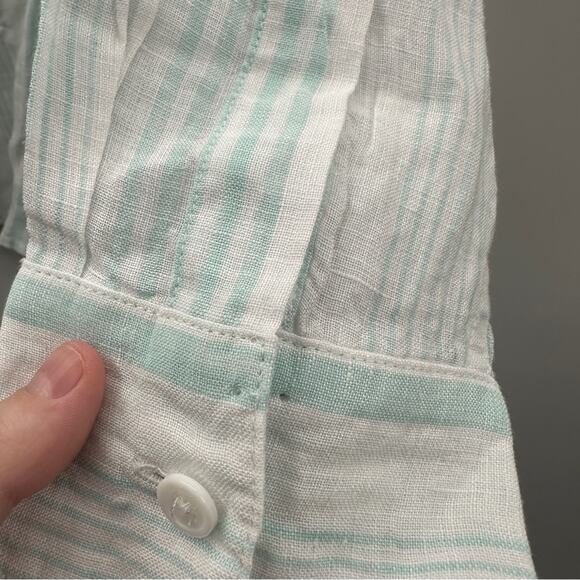 Garnet Hill Linen Light Blue & White Striped Long‎ Sleeve Button Down Top 8 NEW - Picture 7 of 10